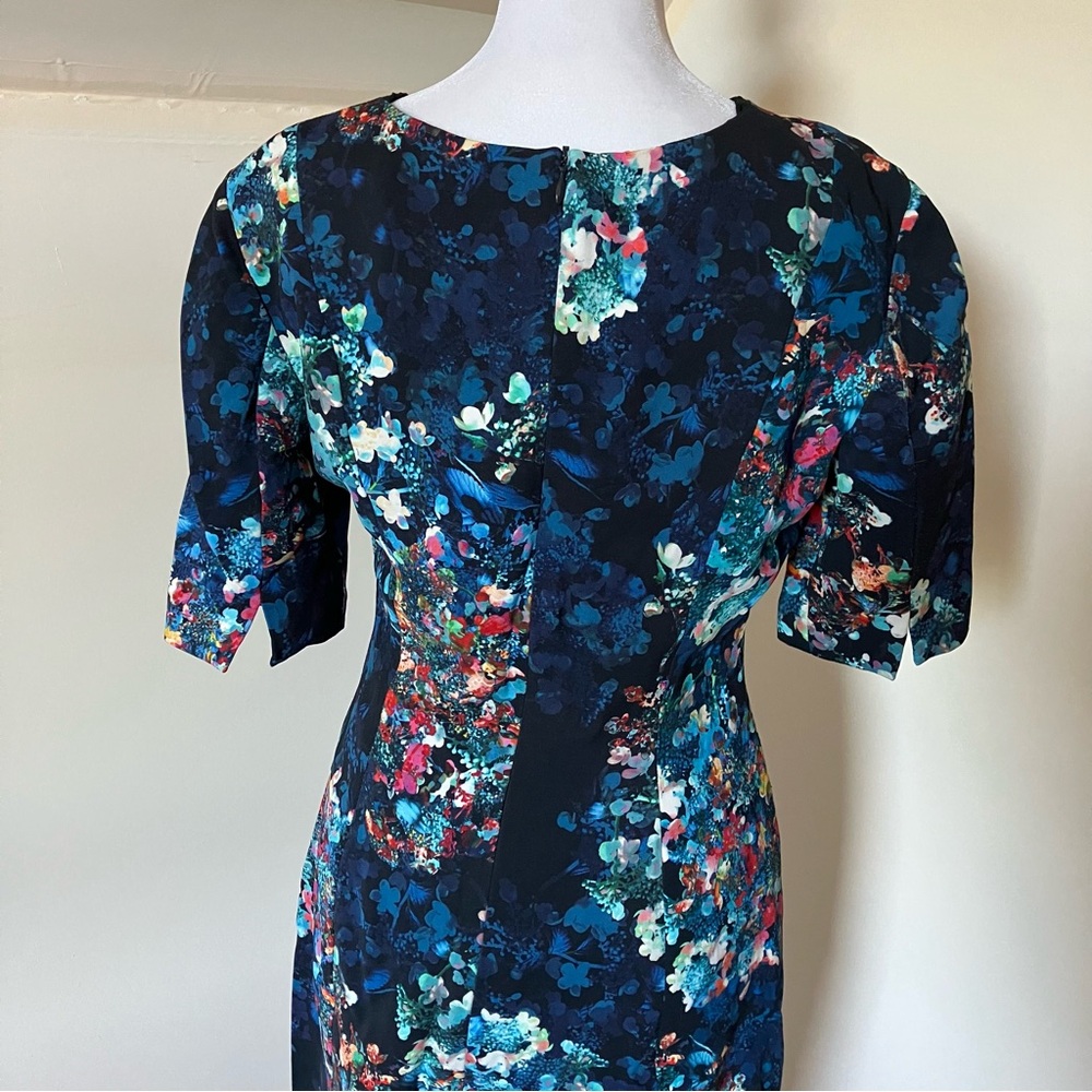 L.K. Bennett Blue Floral Print Knee-Length Marli Dress size 4 - Picture 5 of 9